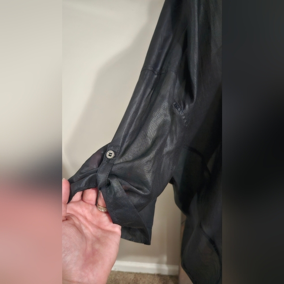 HELMUT LANG Sheer Over Sized 3/4 Bat Wing Sleeves Button Down Shirt. Black. Med - Picture 8 of 14